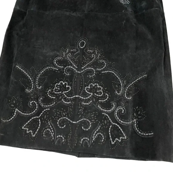 NWT Pamela McCoy Genuine Leather Western Boho Midi Skirt Black Large - Picture 10 of 15